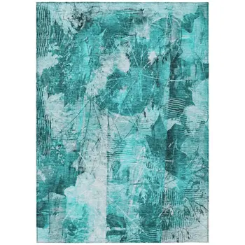 9' X 12' Teal Floral Washable Non Skid Indoor Outdoor Area Rug