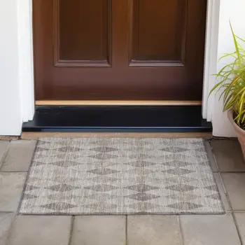 2' X 3' Beige Taupe and Brown Geometric Washable Non Skid Indoor Outdoor Area Rug