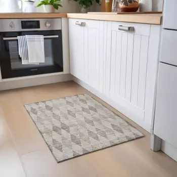 2' X 3' Beige Taupe and Brown Geometric Washable Non Skid Indoor Outdoor Area Rug