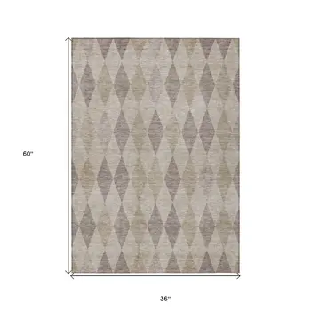 3' X 5' Beige Taupe and Brown Geometric Washable Non Skid Indoor Outdoor Area Rug