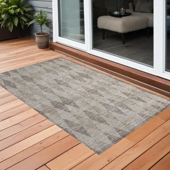 3' X 5' Beige Taupe and Brown Geometric Washable Non Skid Indoor Outdoor Area Rug