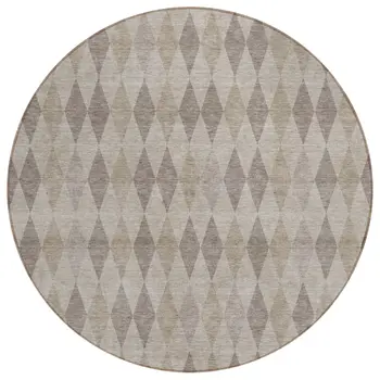 8' Round Beige Taupe and Brown Round Geometric Washable Non Skid Indoor Outdoor Area Rug