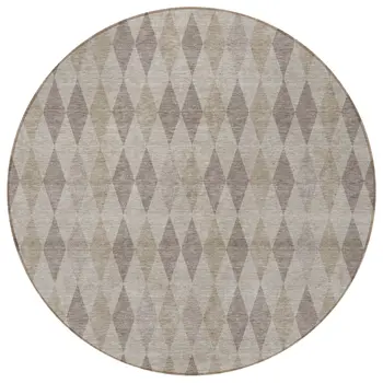 8' Round Beige Taupe and Brown Round Geometric Washable Non Skid Indoor Outdoor Area Rug
