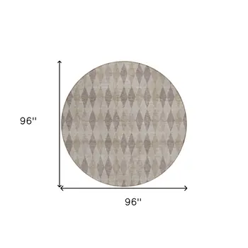 8' Round Beige Taupe and Brown Round Geometric Washable Non Skid Indoor Outdoor Area Rug