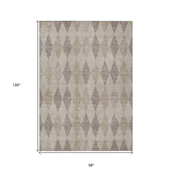8' X 10' Beige Taupe and Brown Geometric Washable Non Skid Indoor Outdoor Area Rug