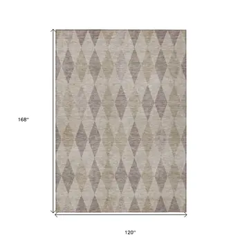 10' X 14' Beige Taupe and Brown Geometric Washable Non Skid Indoor Outdoor Area Rug