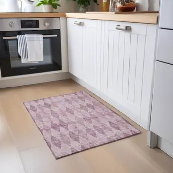 2' X 3' Blush Geometric Washable Non Skid Indoor Outdoor Area Rug