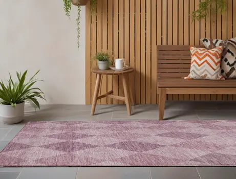 8' Runner Blush Geometric Washable Non Skid Indoor Outdoor Runner Rug