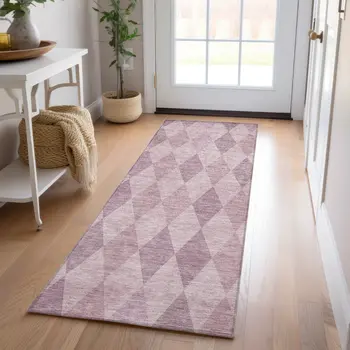 8' Runner Blush Geometric Washable Non Skid Indoor Outdoor Runner Rug