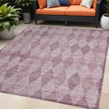 5' X 8' Blush Geometric Washable Non Skid Indoor Outdoor Area Rug