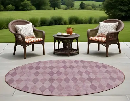 8' Round Blush Round Geometric Washable Non Skid Indoor Outdoor Area Rug