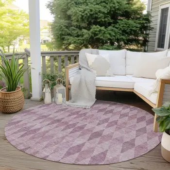 8' Round Blush Round Geometric Washable Non Skid Indoor Outdoor Area Rug