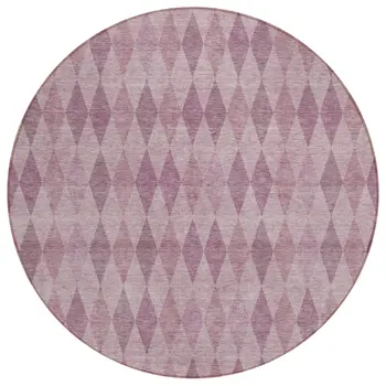 8' Round Blush Round Geometric Washable Non Skid Indoor Outdoor Area Rug