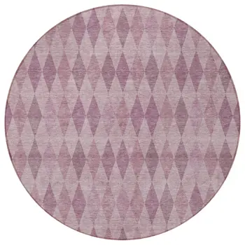 8' Round Blush Round Geometric Washable Non Skid Indoor Outdoor Area Rug