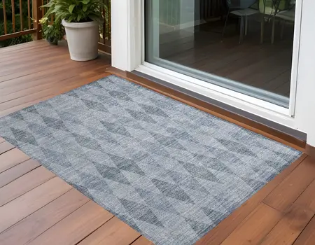 2' X 3' Denim Blue Geometric Washable Non Skid Indoor Outdoor Area Rug