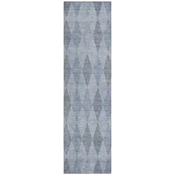 8' Runner Denim Blue Geometric Washable Non Skid Indoor Outdoor Runner Rug