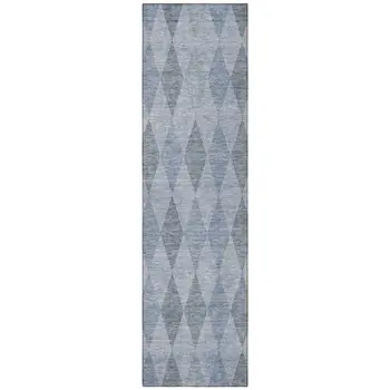 8' Runner Denim Blue Geometric Washable Non Skid Indoor Outdoor Runner Rug