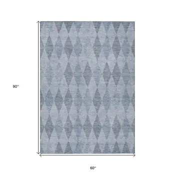 5' X 8' Denim Blue Geometric Washable Non Skid Indoor Outdoor Area Rug