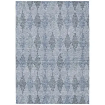 5' X 8' Denim Blue Geometric Washable Non Skid Indoor Outdoor Area Rug