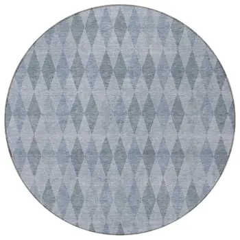 8' Round Denim Blue Round Geometric Washable Non Skid Indoor Outdoor Area Rug