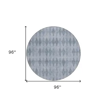 8' Round Denim Blue Round Geometric Washable Non Skid Indoor Outdoor Area Rug