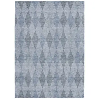 9' X 12' Denim Blue Geometric Washable Non Skid Indoor Outdoor Area Rug
