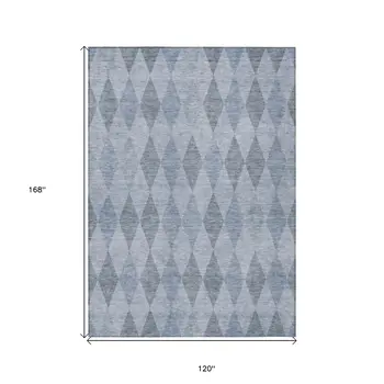 10' X 14' Denim Blue Geometric Washable Non Skid Indoor Outdoor Area Rug