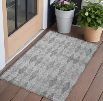 2' X 3' Gray Geometric Washable Non Skid Indoor Outdoor Area Rug