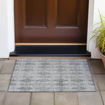 2' X 3' Gray Geometric Washable Non Skid Indoor Outdoor Area Rug