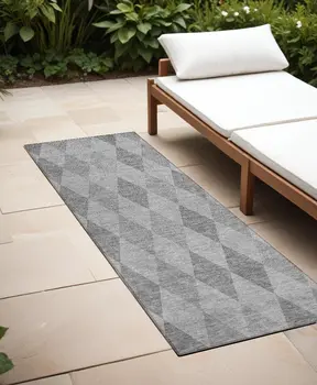 8' Runner Gray Geometric Washable Non Skid Indoor Outdoor Runner Rug