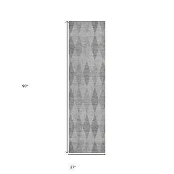 8' Runner Gray Geometric Washable Non Skid Indoor Outdoor Runner Rug