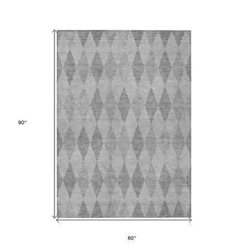 5' X 8' Gray Geometric Washable Non Skid Indoor Outdoor Area Rug