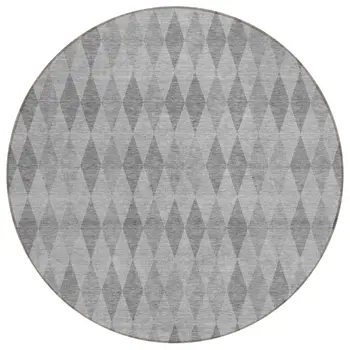 8' Round Gray Round Geometric Washable Non Skid Indoor Outdoor Area Rug