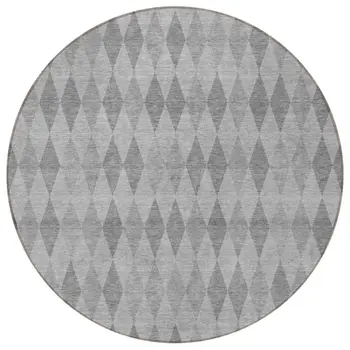 8' Round Gray Round Geometric Washable Non Skid Indoor Outdoor Area Rug