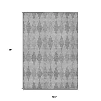 9' X 12' Gray Geometric Washable Non Skid Indoor Outdoor Area Rug