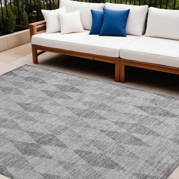 10' X 14' Gray Geometric Washable Non Skid Indoor Outdoor Area Rug