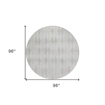 8' Round Gray Round Geometric Washable Non Skid Indoor Outdoor Area Rug