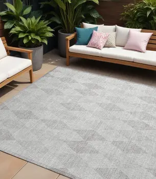 10' X 14' Gray Geometric Washable Non Skid Indoor Outdoor Area Rug