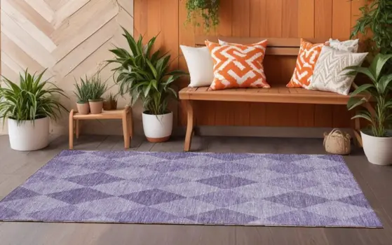 8' Runner Purple Geometric Washable Non Skid Indoor Outdoor Runner Rug