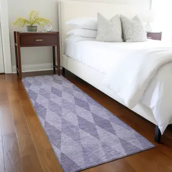 8' Runner Purple Geometric Washable Non Skid Indoor Outdoor Runner Rug
