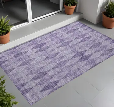3' X 5' Purple Geometric Washable Non Skid Indoor Outdoor Area Rug