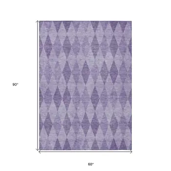 5' X 8' Purple Geometric Washable Non Skid Indoor Outdoor Area Rug