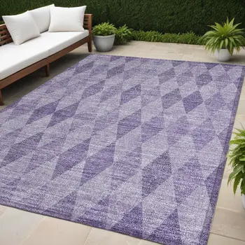5' X 8' Purple Geometric Washable Non Skid Indoor Outdoor Area Rug