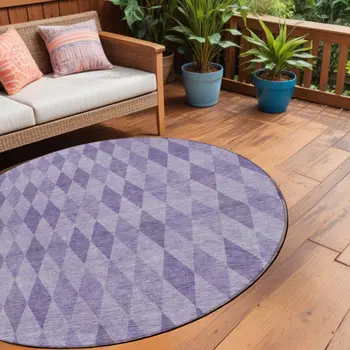 8' Round Purple Round Geometric Washable Non Skid Indoor Outdoor Area Rug