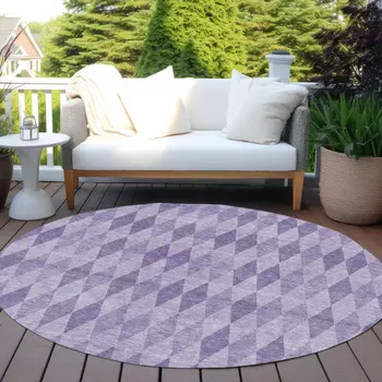 8' Round Purple Round Geometric Washable Non Skid Indoor Outdoor Area Rug