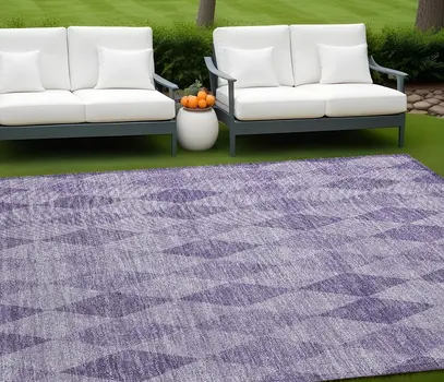 9' X 12' Purple Geometric Washable Non Skid Indoor Outdoor Area Rug