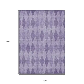 10' X 14' Purple Geometric Washable Non Skid Indoor Outdoor Area Rug