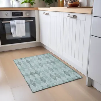 2' X 3' Teal Geometric Washable Non Skid Indoor Outdoor Area Rug