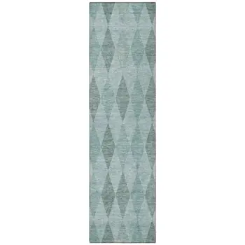 8' Runner Teal Geometric Washable Non Skid Indoor Outdoor Runner Rug