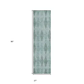 8' Runner Teal Geometric Washable Non Skid Indoor Outdoor Runner Rug